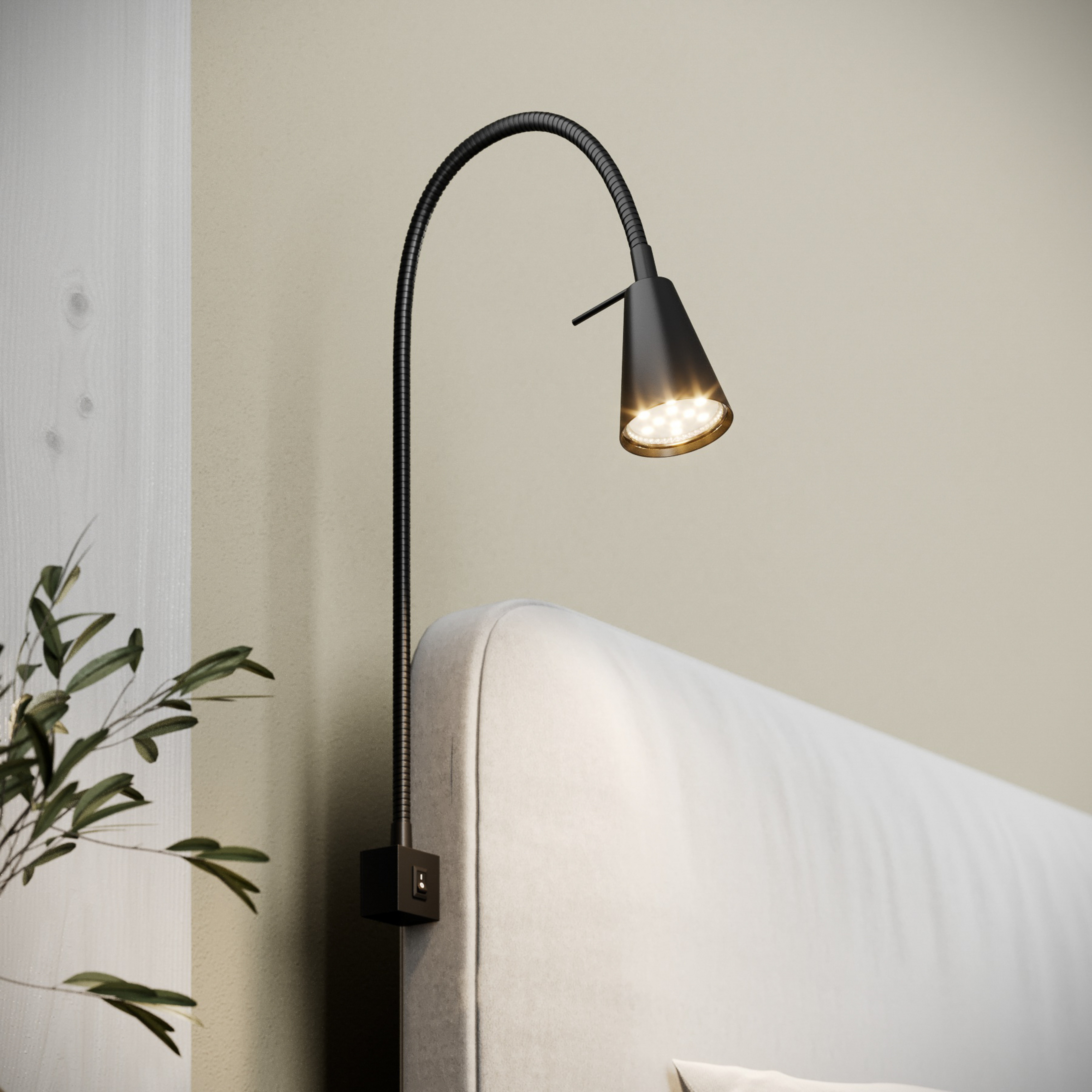 LED-Wandlampe Tuso, schwarz, Bettmontage, Metall