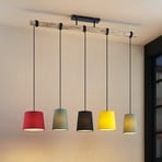 Lindby hanging light Amilia, fabric, 5-bulb, red/green/yellow, E27