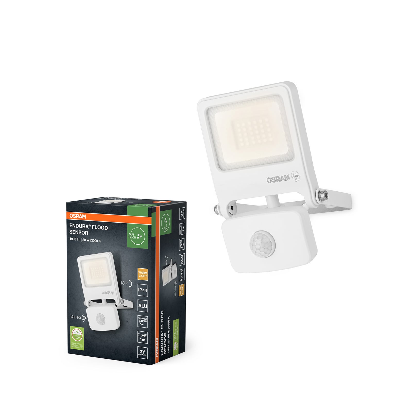 OSRAM buitenspot ENDURA FLOOD, wit, sensor 20 W 830 IP44