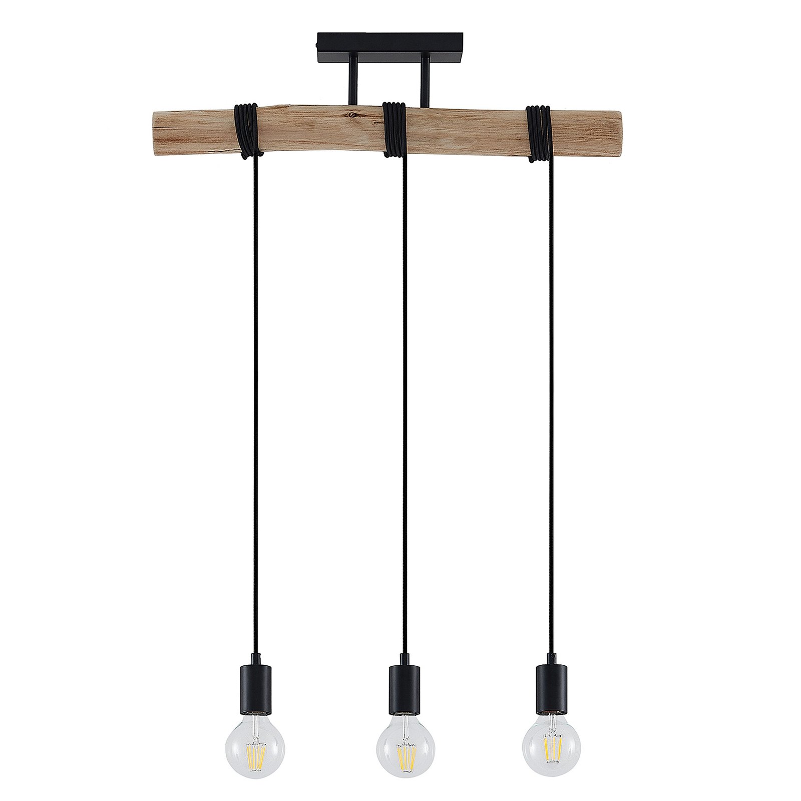 Lindby Amilia suspension avec bois, à 3 lampes