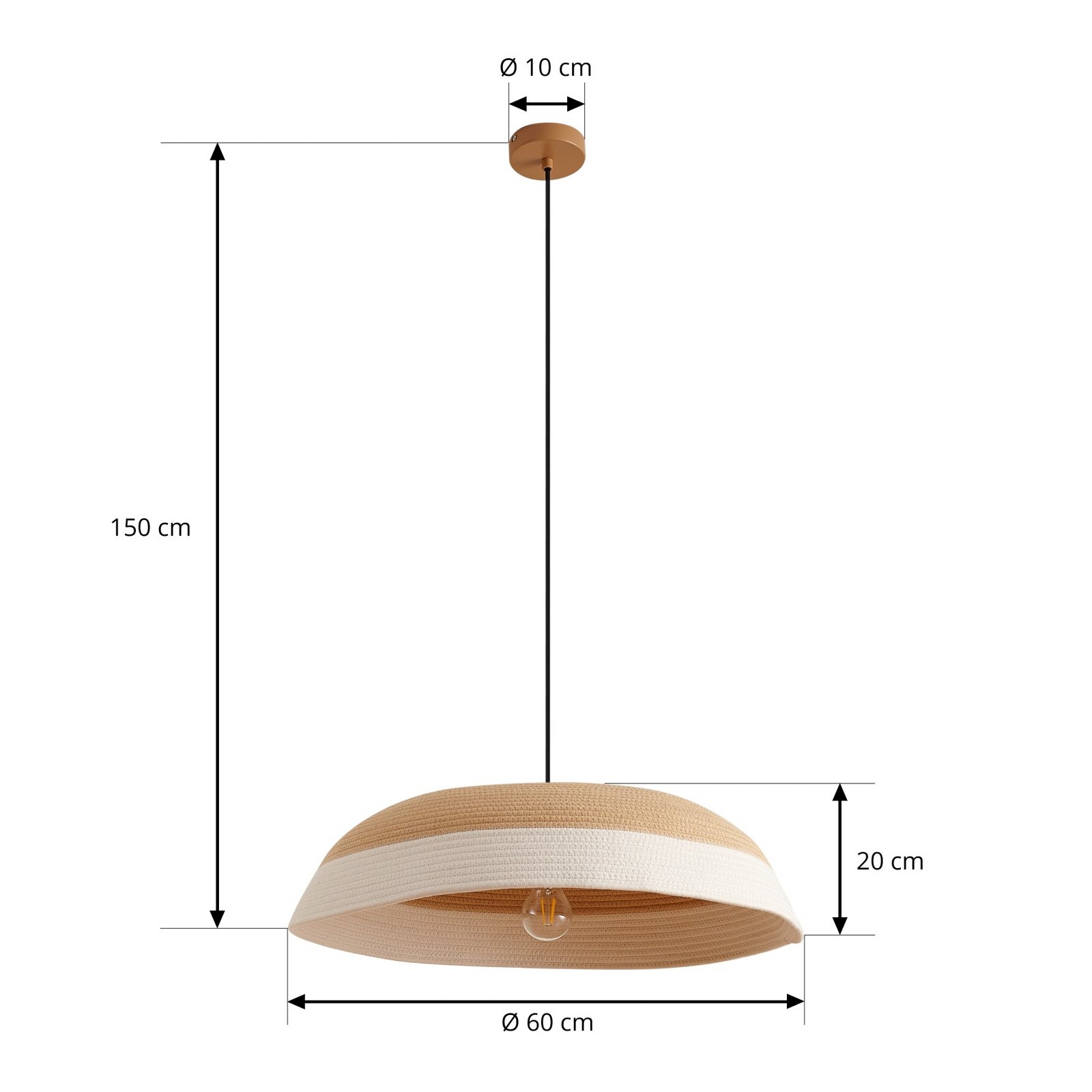 Lindby Hängeleuchte Caliva, Ø 60 cm, beige/weiß, Hanfseil