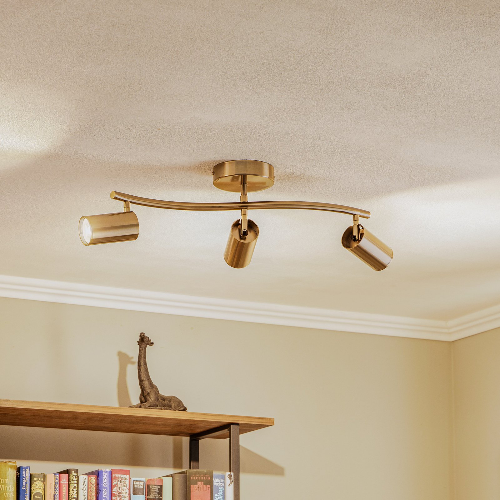Faretto soffitto Spotte, ottone anticato, 3 luci