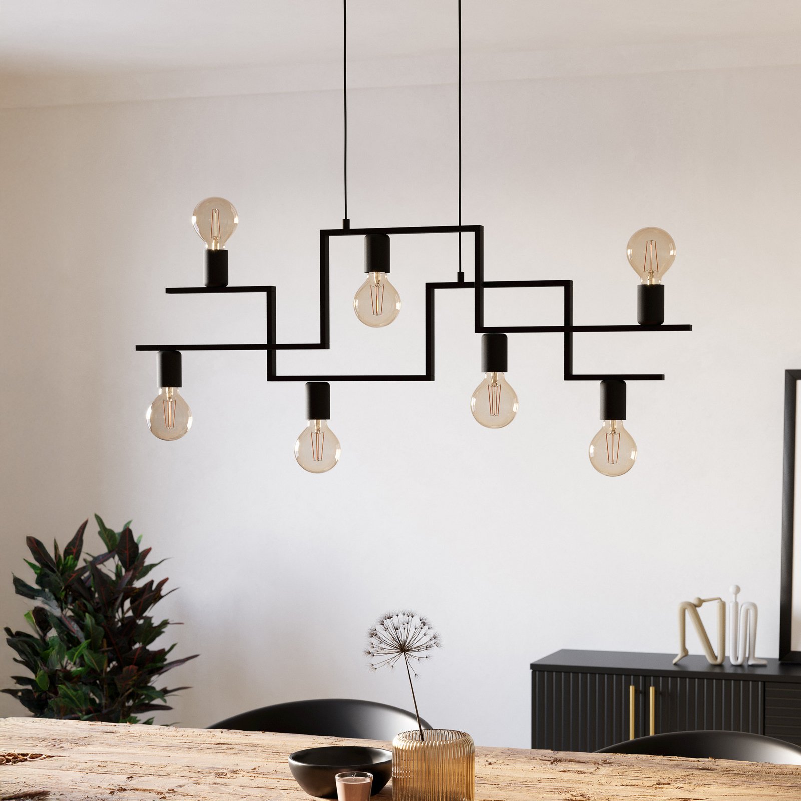 Fembard hanging light in steel, 7-bulb