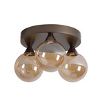 Plafón LED Opus Lux, 3 luces, bronce, cristal ámbar, CCT