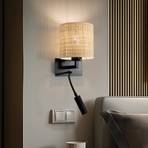 Wandlamp Harry, rond, zwart/jute licht