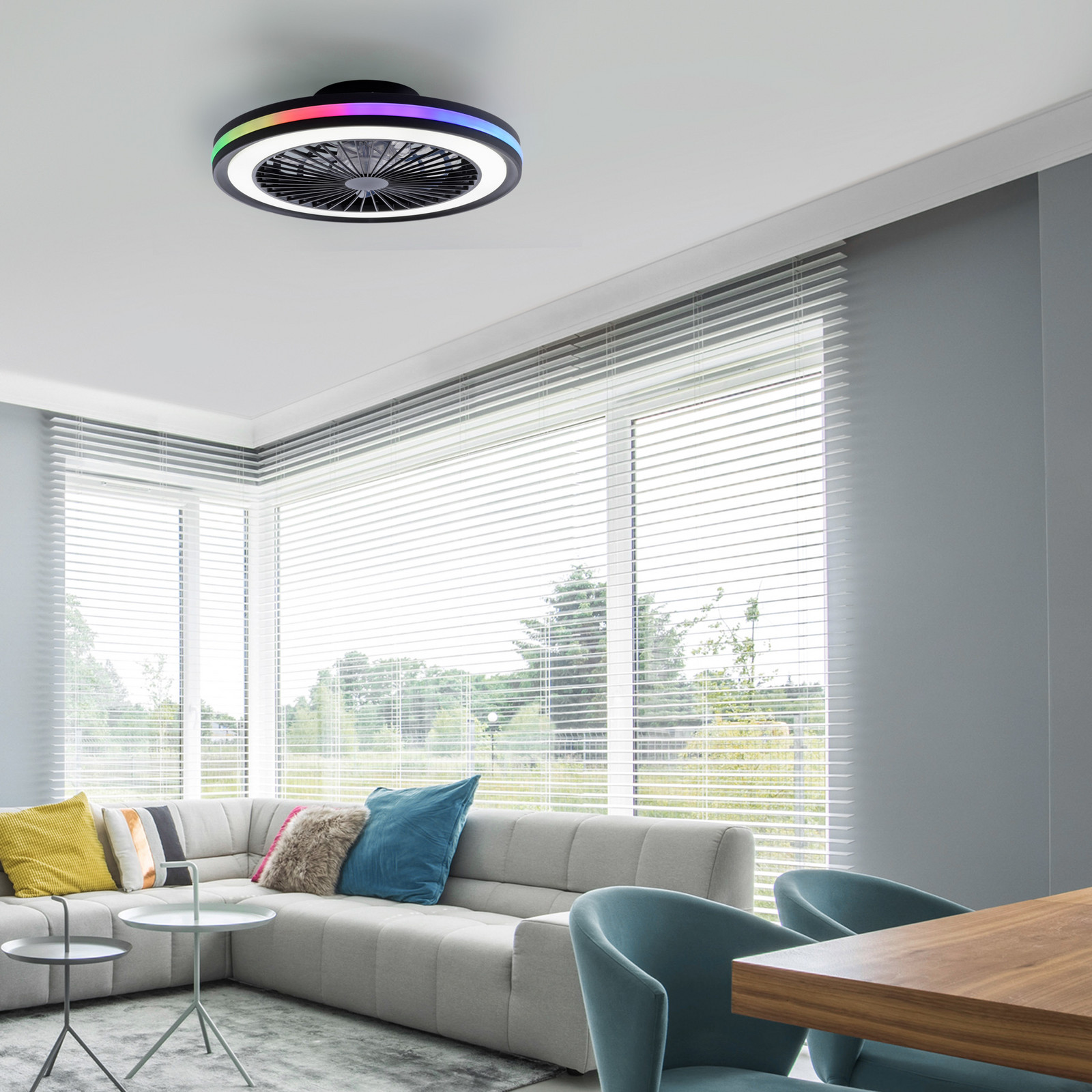 JUST LIGHT. GmbH LED тавански вентилатор „Brandon“, черен, RGBW, CCT, Ø 46,5 см