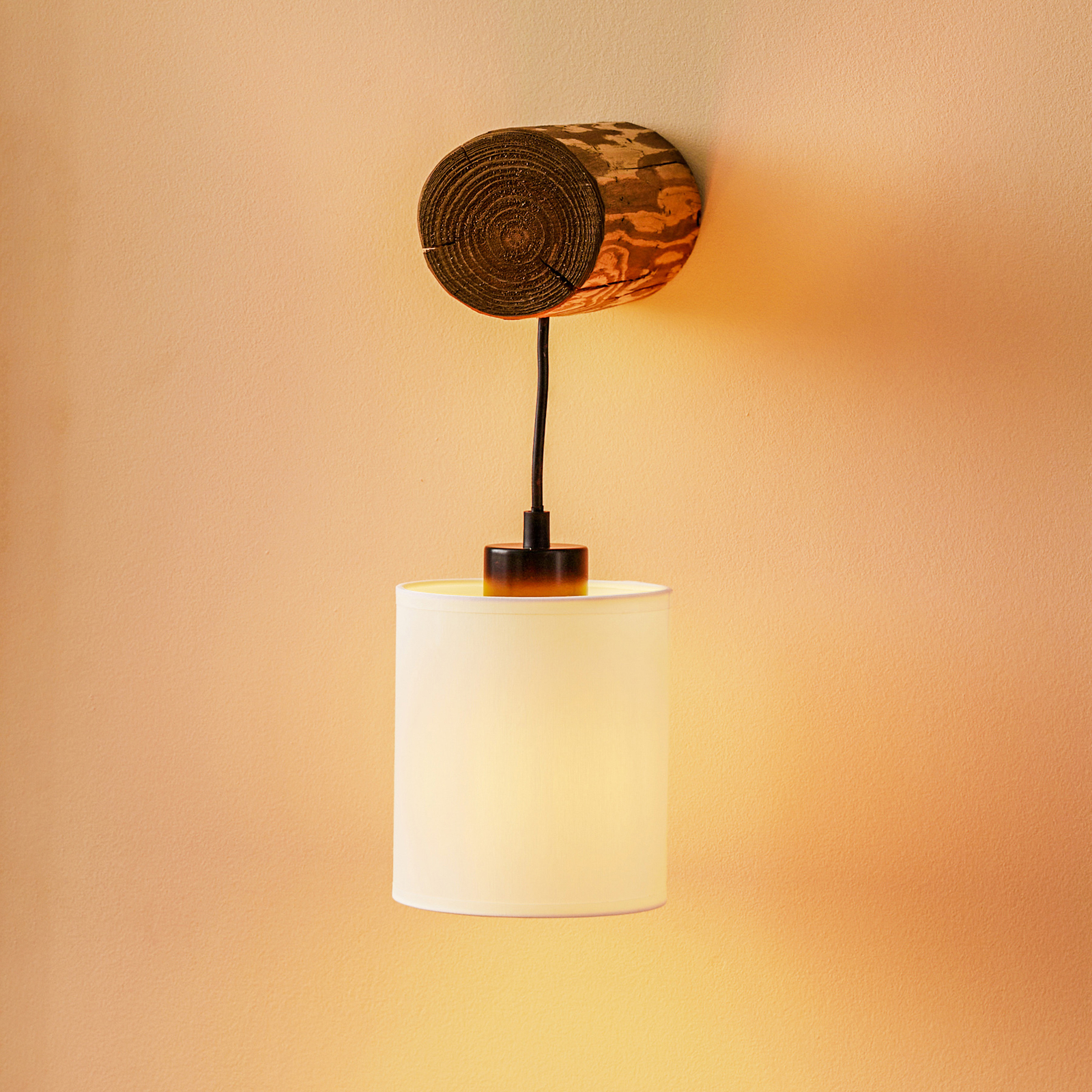 Furesta wall light, stained, white lampshade