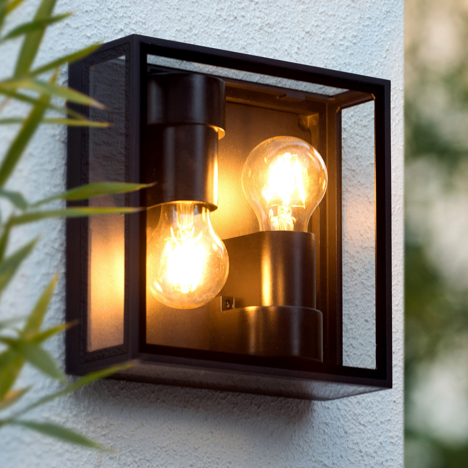 Lucide Candeeiro de parede exterior Dukan IP65, duas lâmpadas - Moderno - Preto - Metal