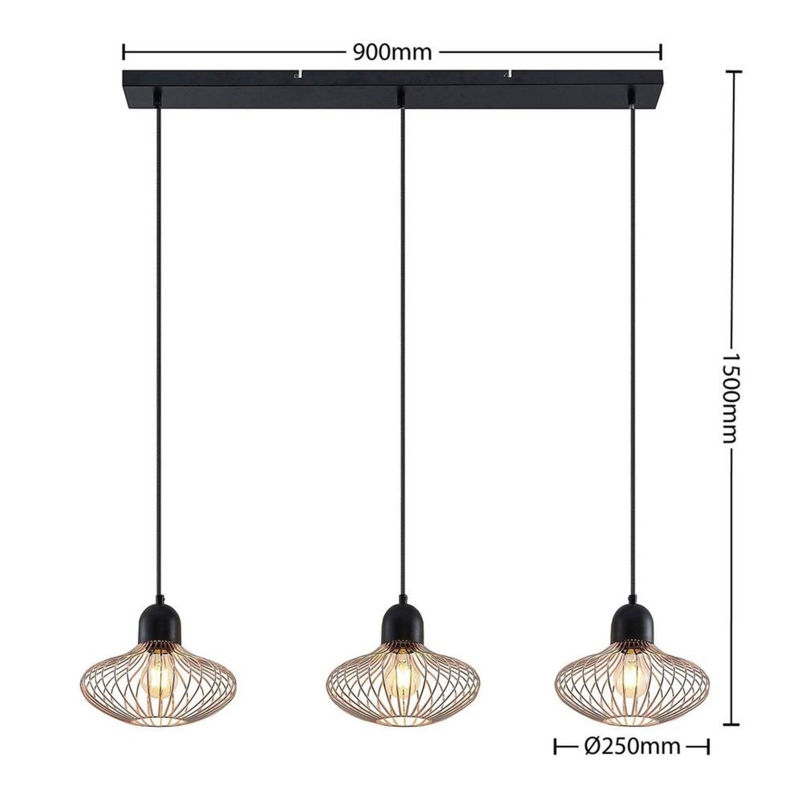 Justinos 3 Lustră Pendul Black/Copper - Lindby