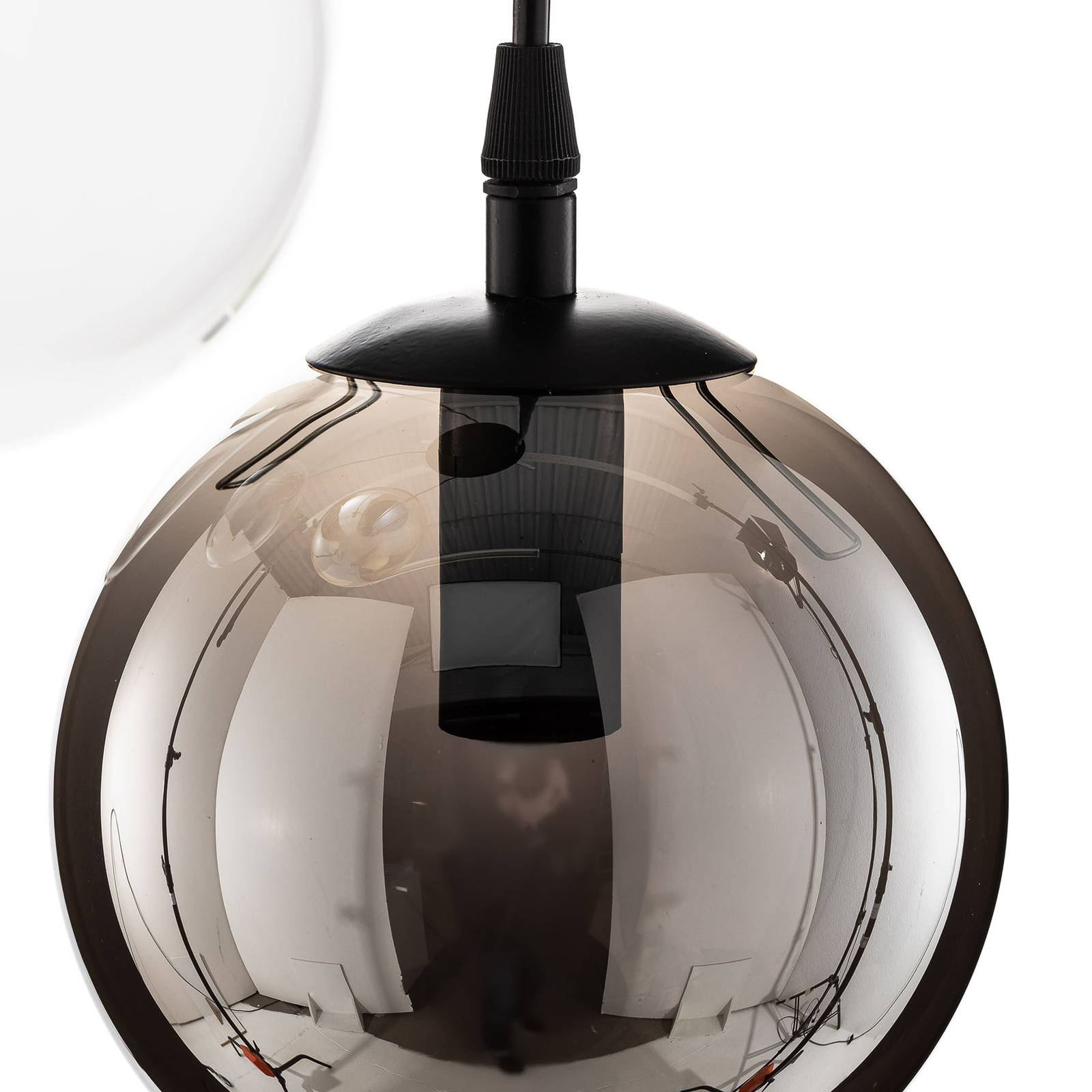 Glassy pendant light, 4-bulb, black, graphite/amber/clear, E14