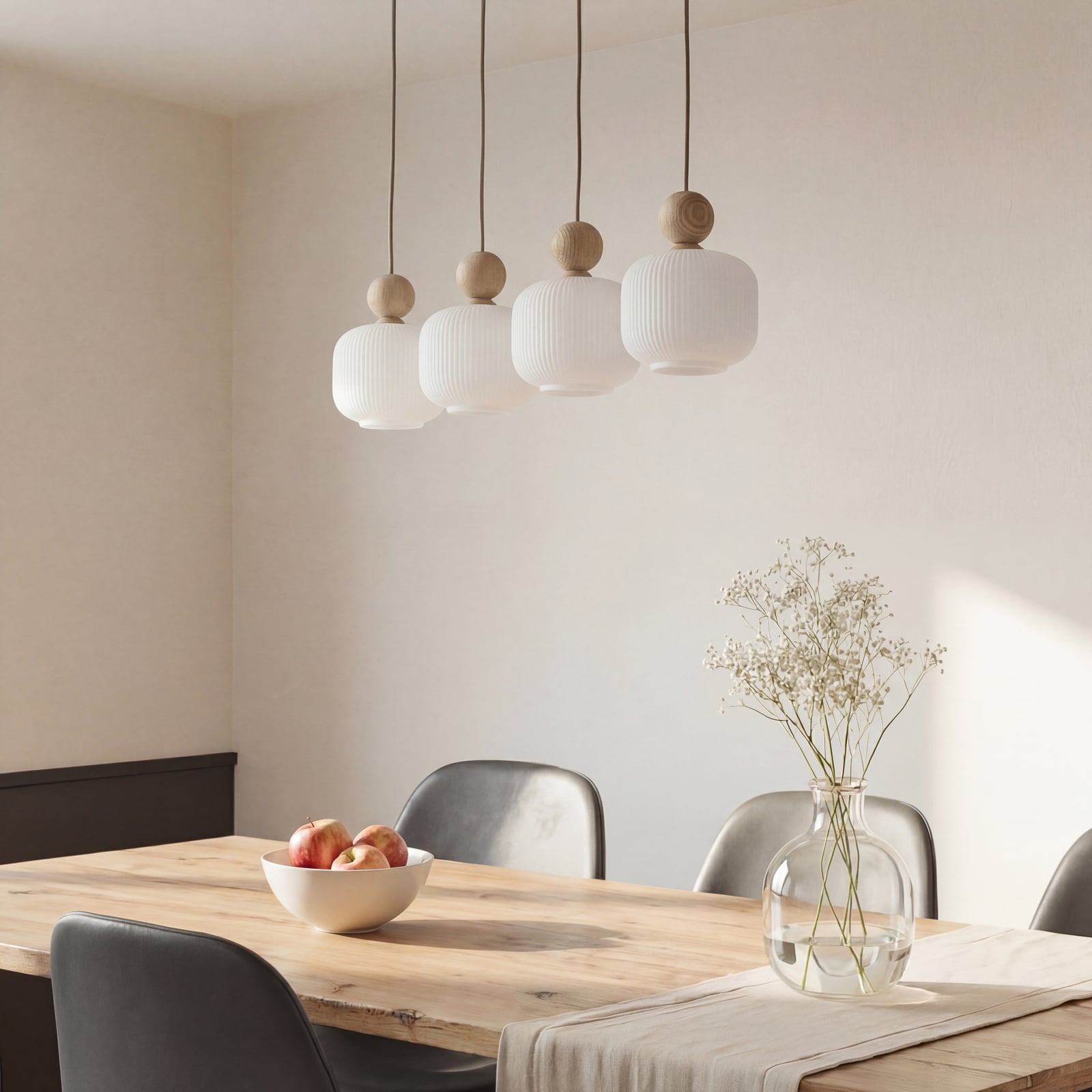 Piekaramais gaismeklis Ballo, 4 spuldzes, smilškrāsas, stikls, garums 80 cm