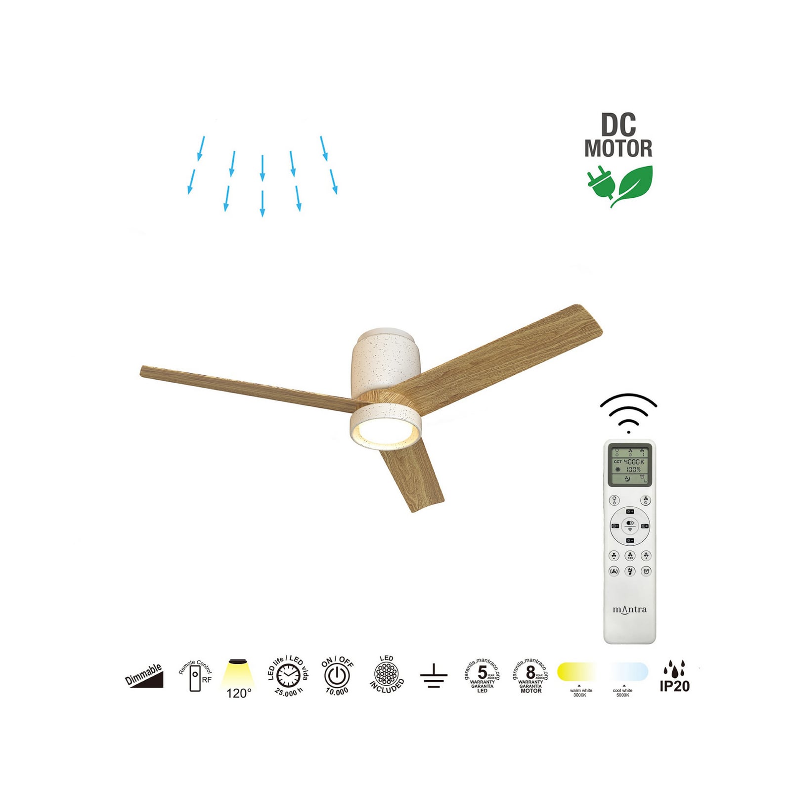LED plafondventilator Ceramica M wit DC stil CCT - Mantra