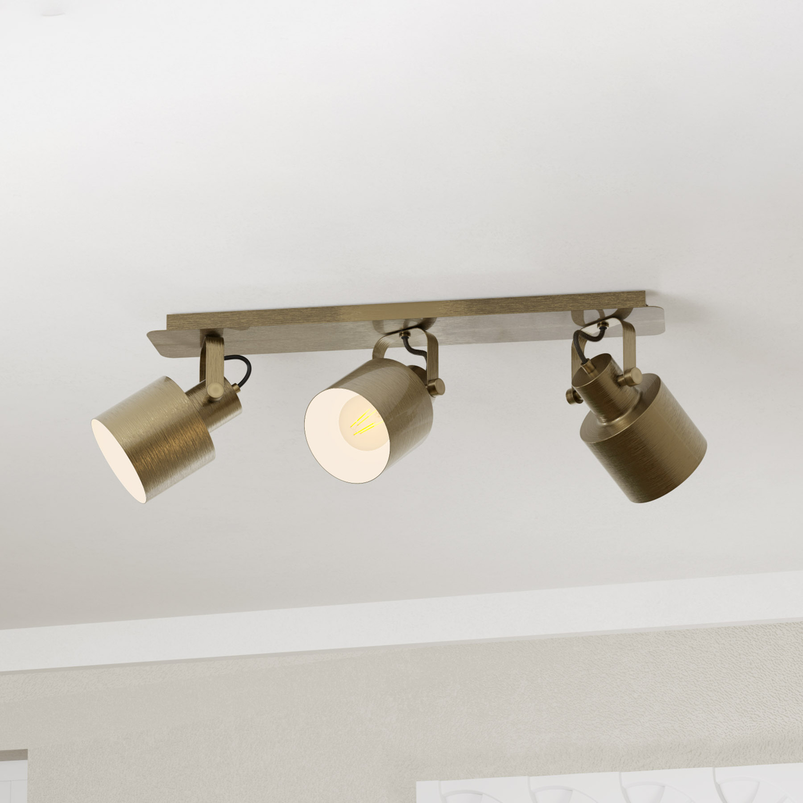 Spot plafond Southery à 3 lampes crème-doré brossé