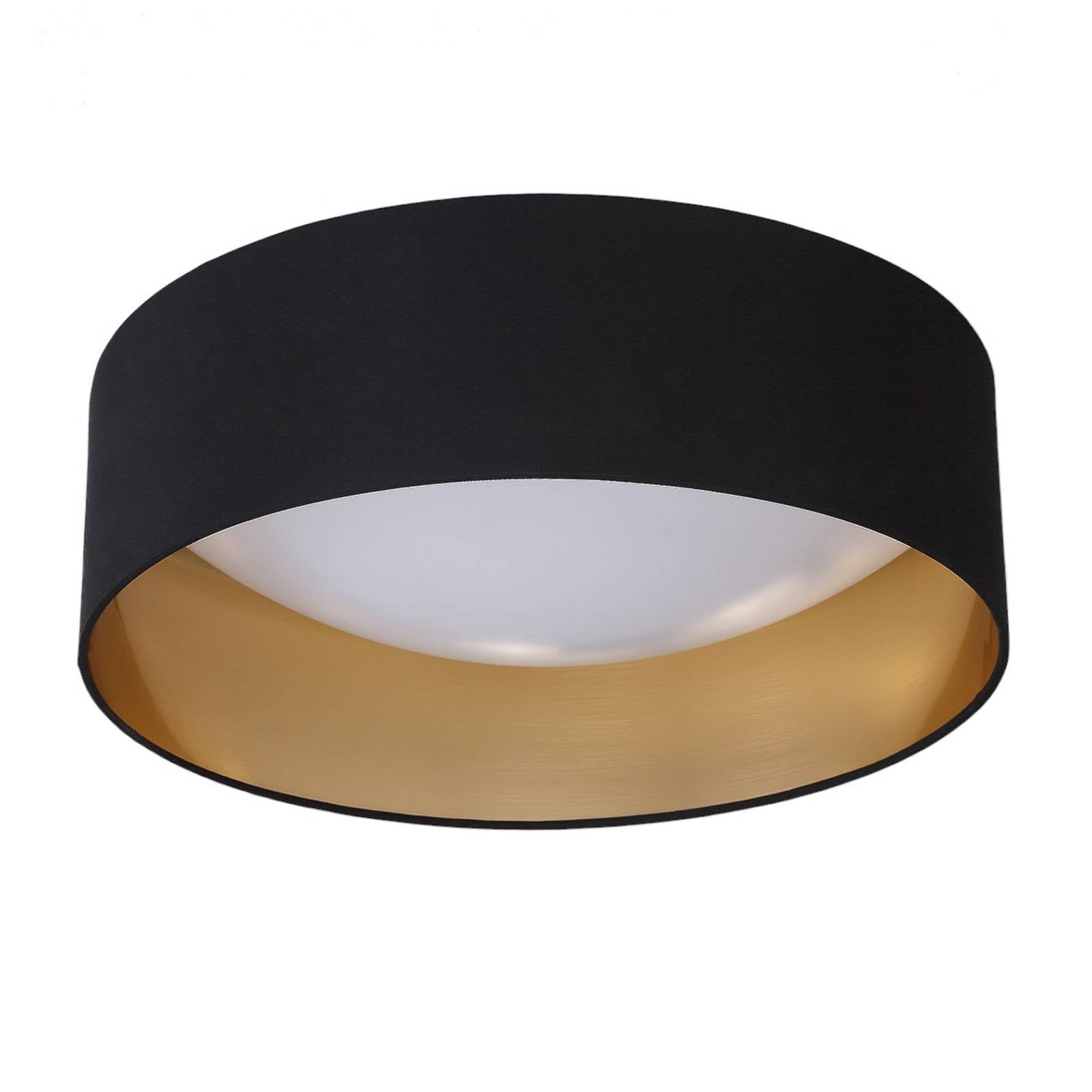 Stoff-Deckenlampe Coleen in Schwarz, innen gold