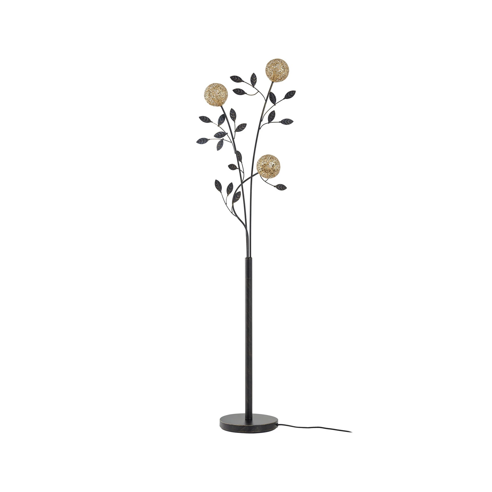 Lucande Evory lámpara de pie, 160 cm, 3 luces, negro/oro, G9