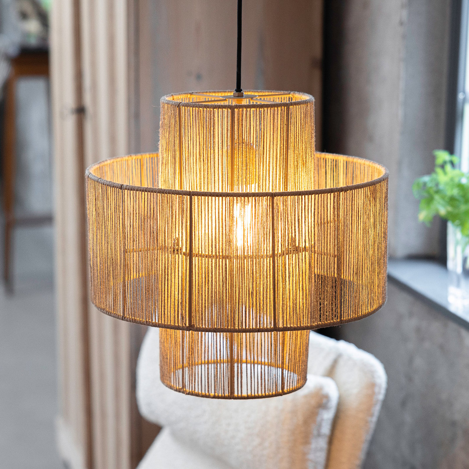 Soga hanging light, plug, natural, jute, Ø 40 cm