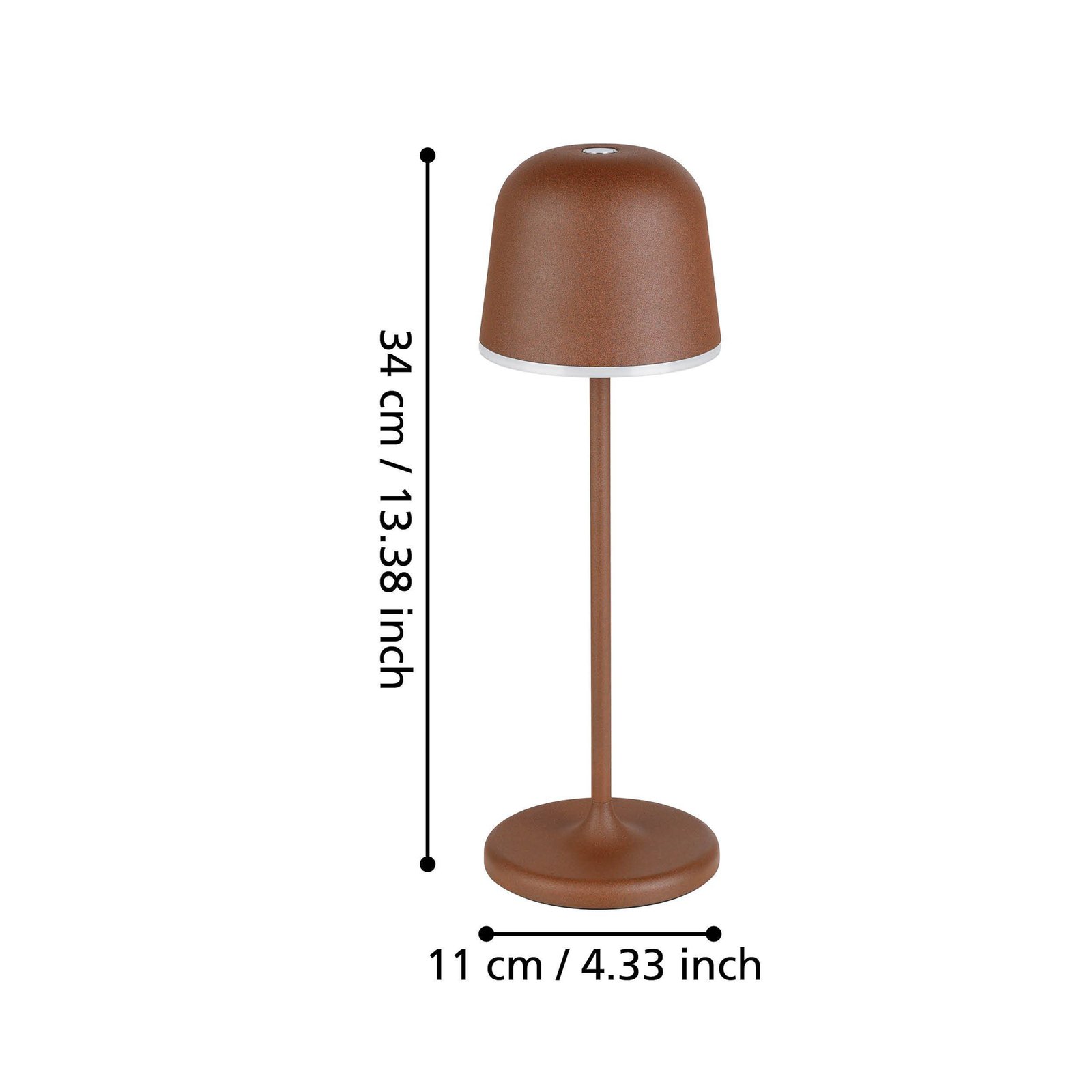 Lampe de table LED Mannera, batterie, brun rouille