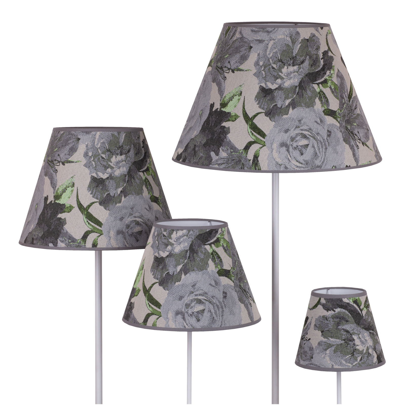 Lampskärm Sofia höjd 15,5 cm, blommönster grå