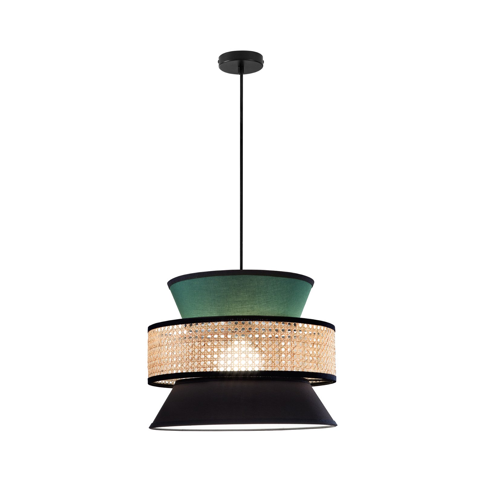 Lámpara colgante Gazebo, verde/negro/natural, Ø 40 cm, tela/ratán Lámpara colgante Gazebo, verde/negro/natural, Ø 40 cm, tela/ratán