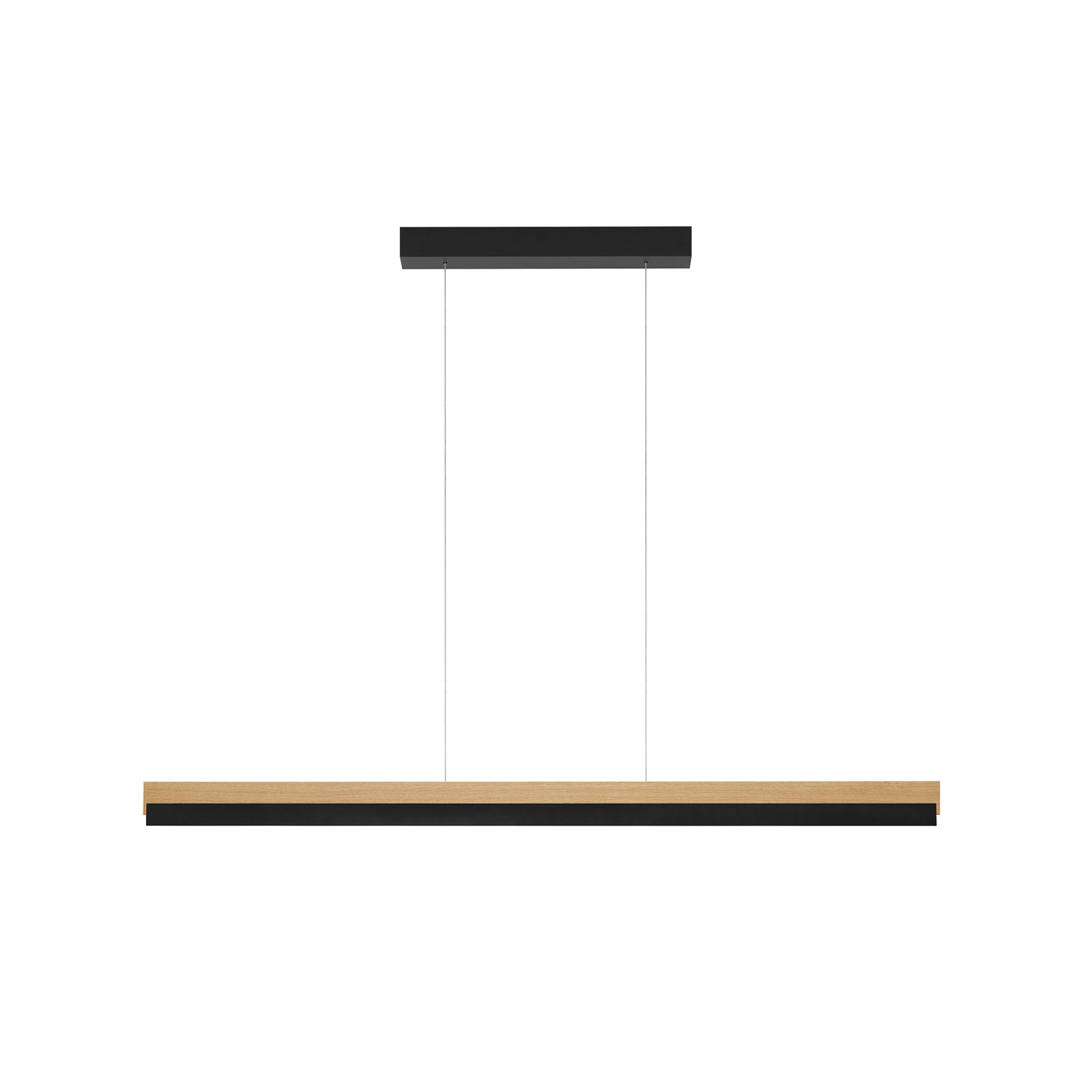 Quitani hanglamp Keijo, zwart/eiken, lengte 123 cm