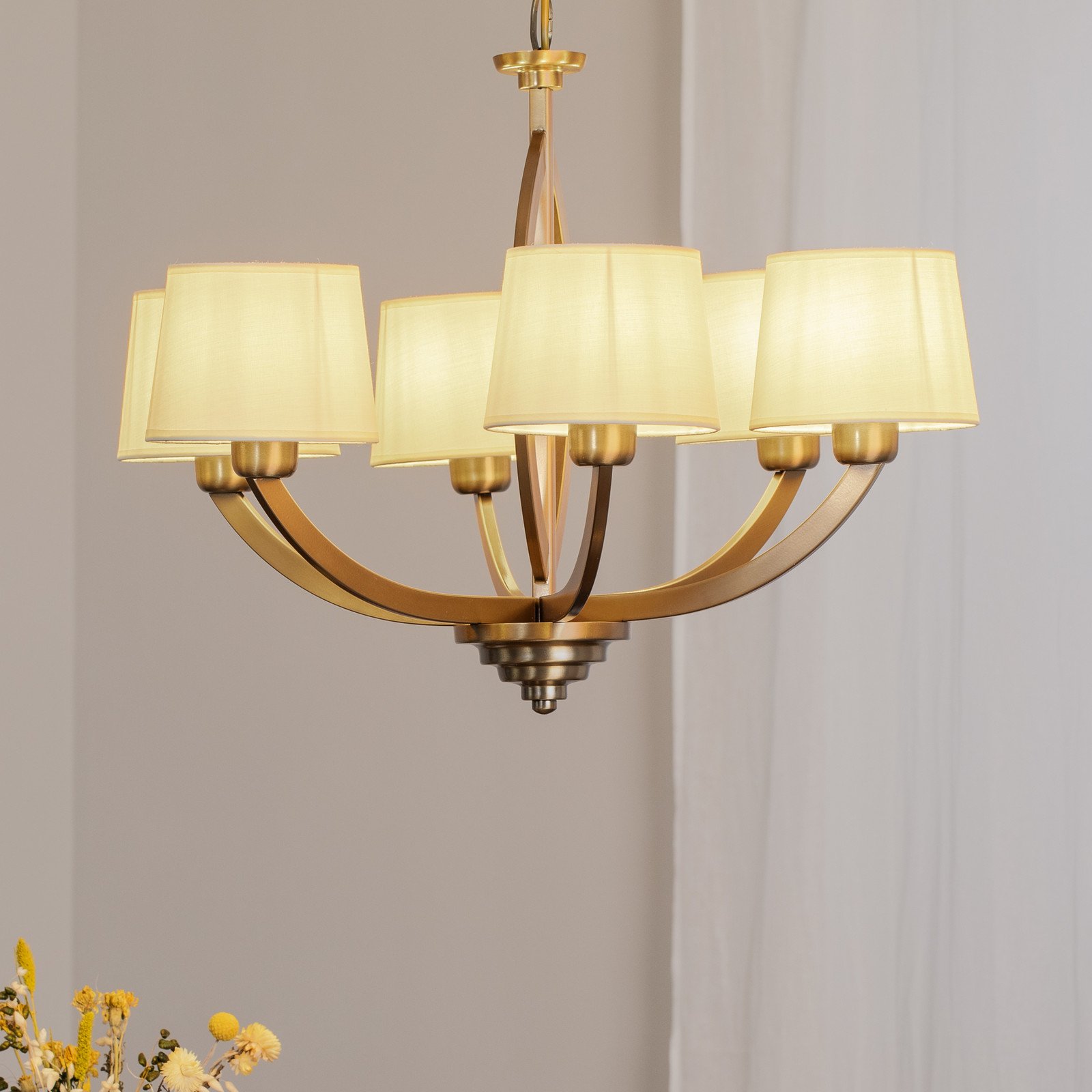 Avonni Candelabru AV-1876-6ES cu 6 becuri și abajururi - Camera de zi / sufragerie - Antichitate - aur antic crem - Metal