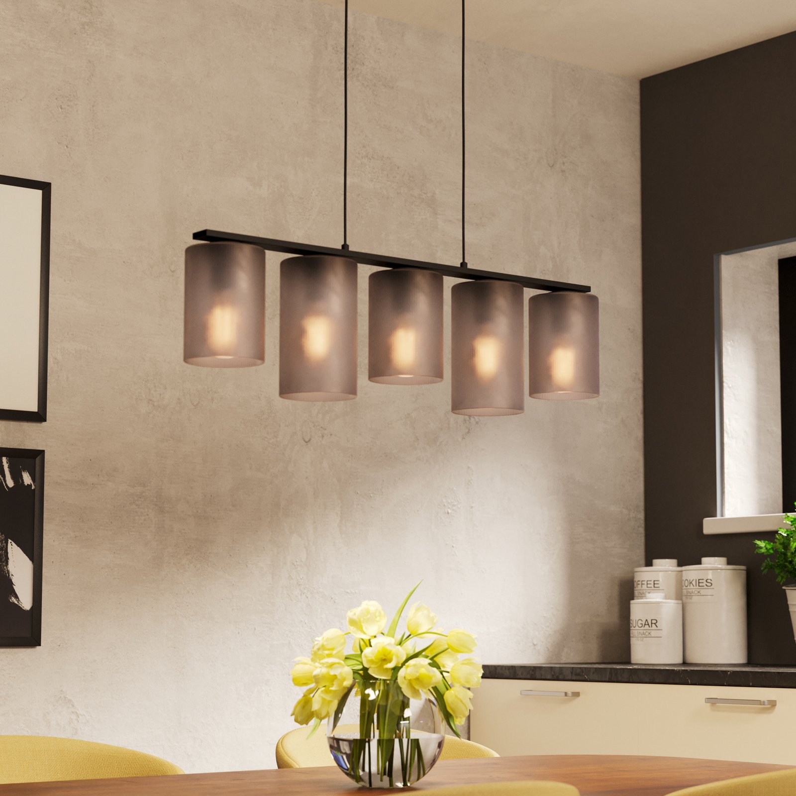 Lampă suspendată Colomera, negru/gri, 5 lumini.