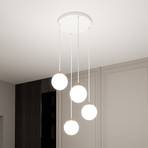 Suspension Royal, 4 lampes, blanc opalin/blanc, verre, E14