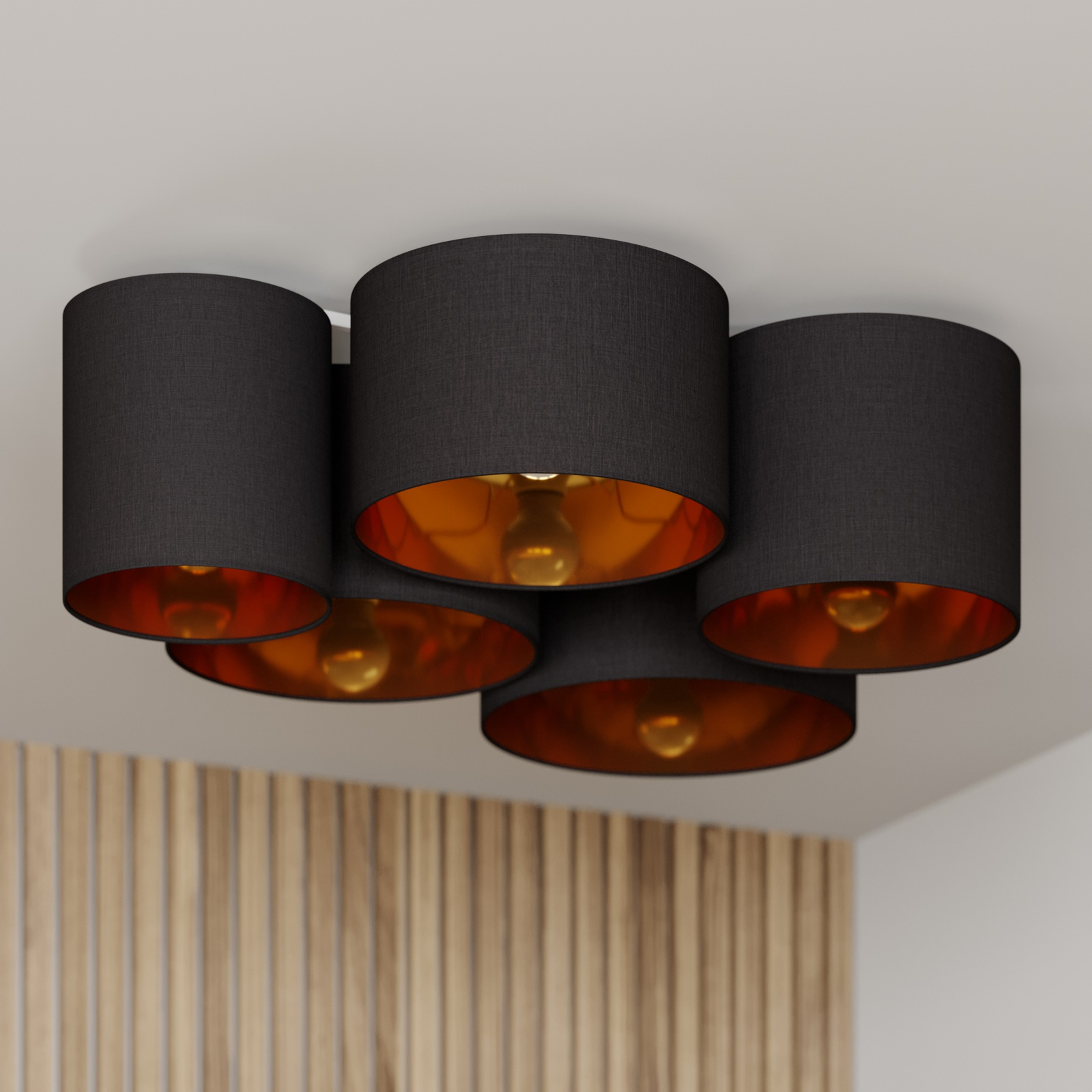 Lindby Laurenz plafondlamp 5-lamps 83cm zwart-goud
