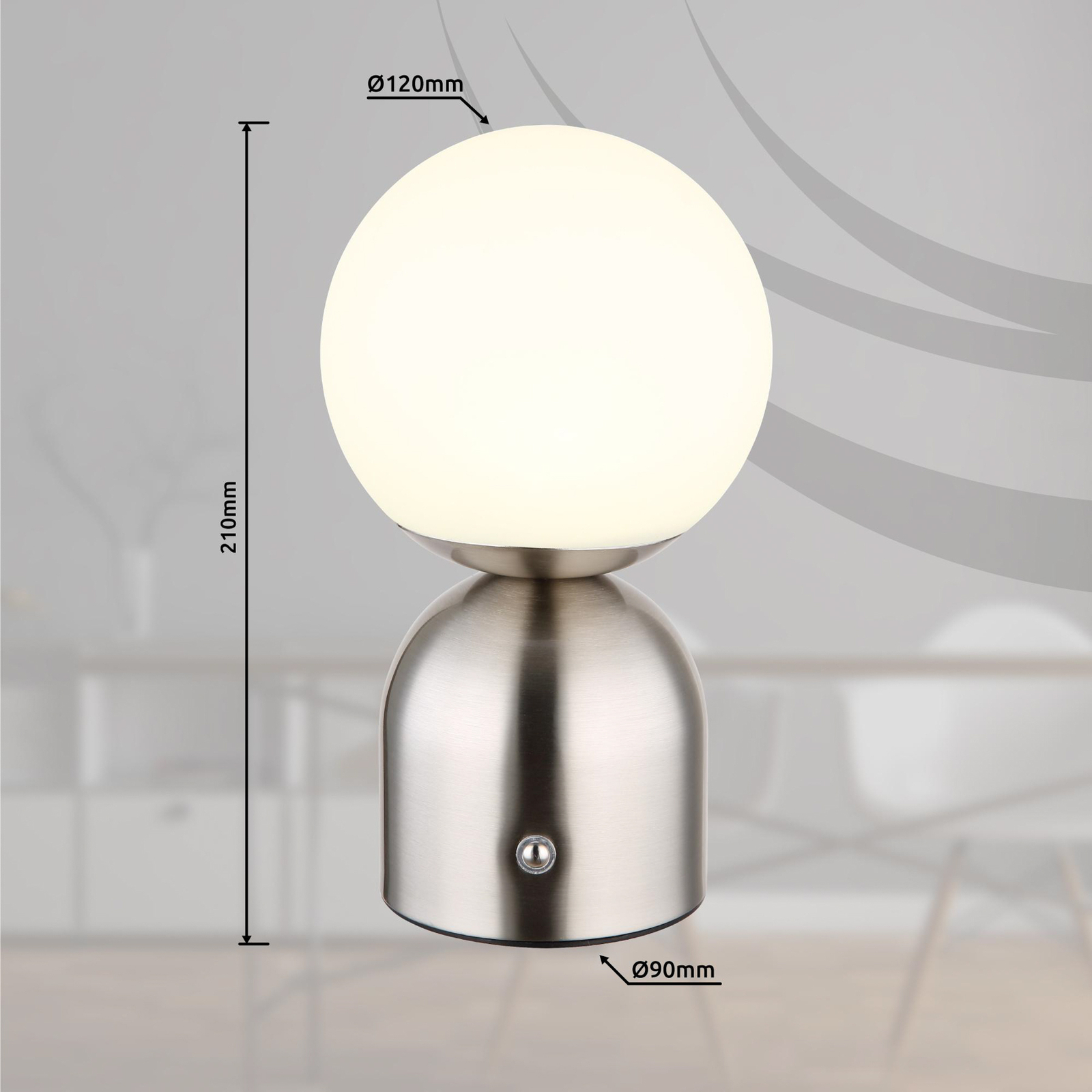 Julsy lámpara de mesa LED recargable, color níquel, altura 21 cm, CCT