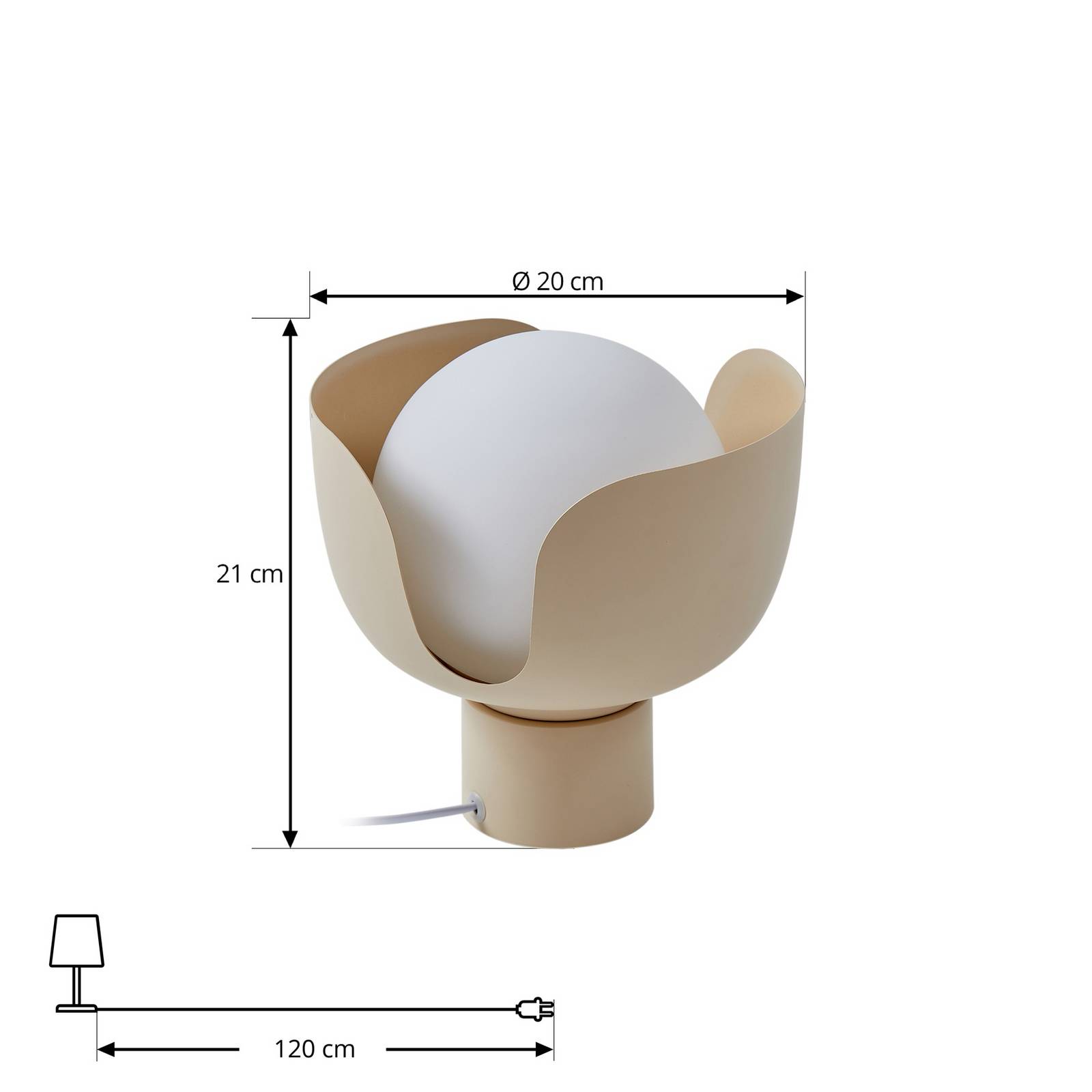 Lampa stołowa Lindby Fiora, beżowy, szkło, metal, Ø 20 cm