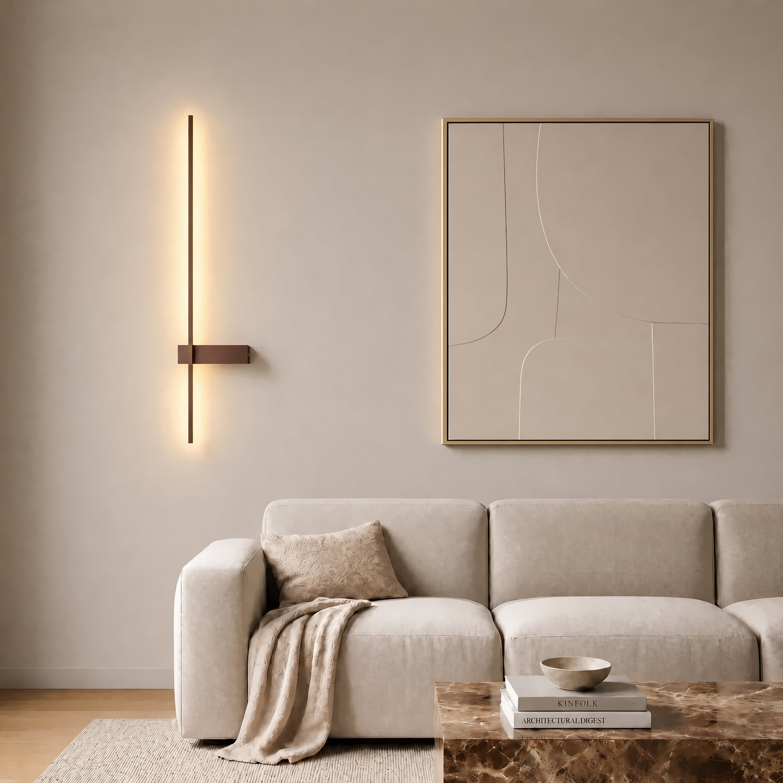 Lindby LED sienas lampa „Natsumi“, brūna, alumīnijs, 90 cm Lindby LED sienas lampa „Natsumi“, brūna, alumīnijs, 90 cm