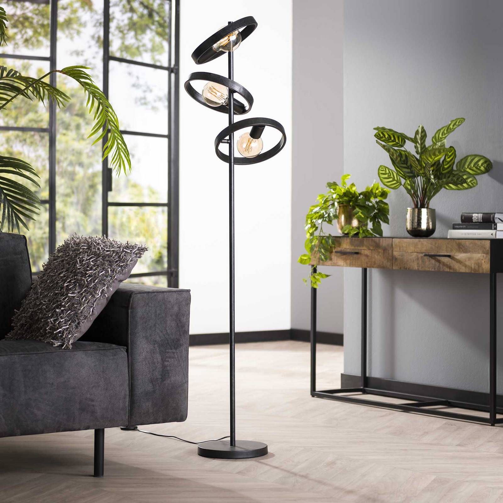 Lampa stojąca Ringelbach, 3-punktowa, antracyt, metal, E27