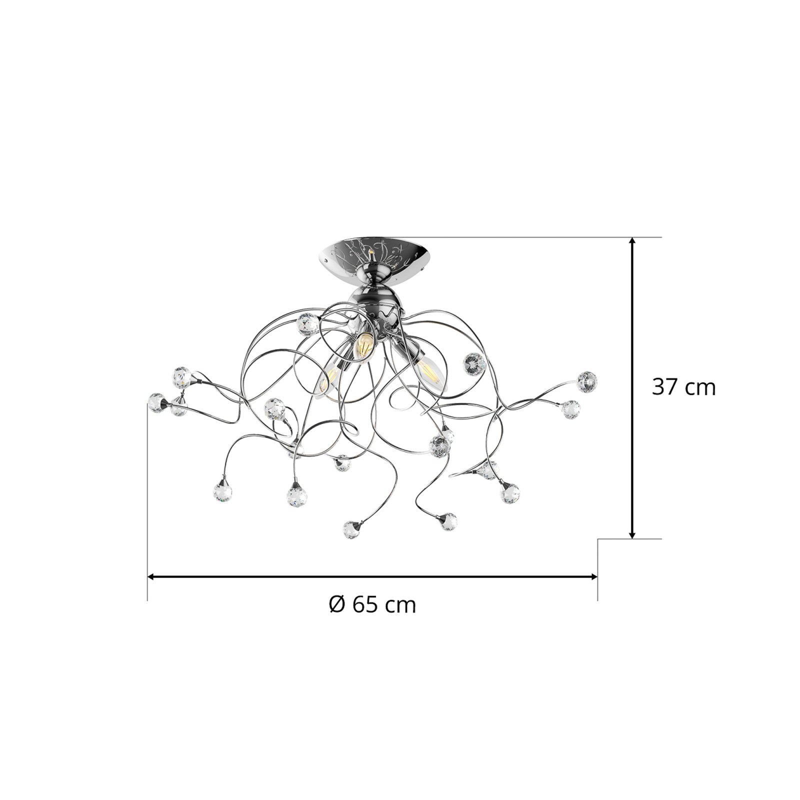 Plafondlamp Trilly, chroom met kristallen, 3lamps