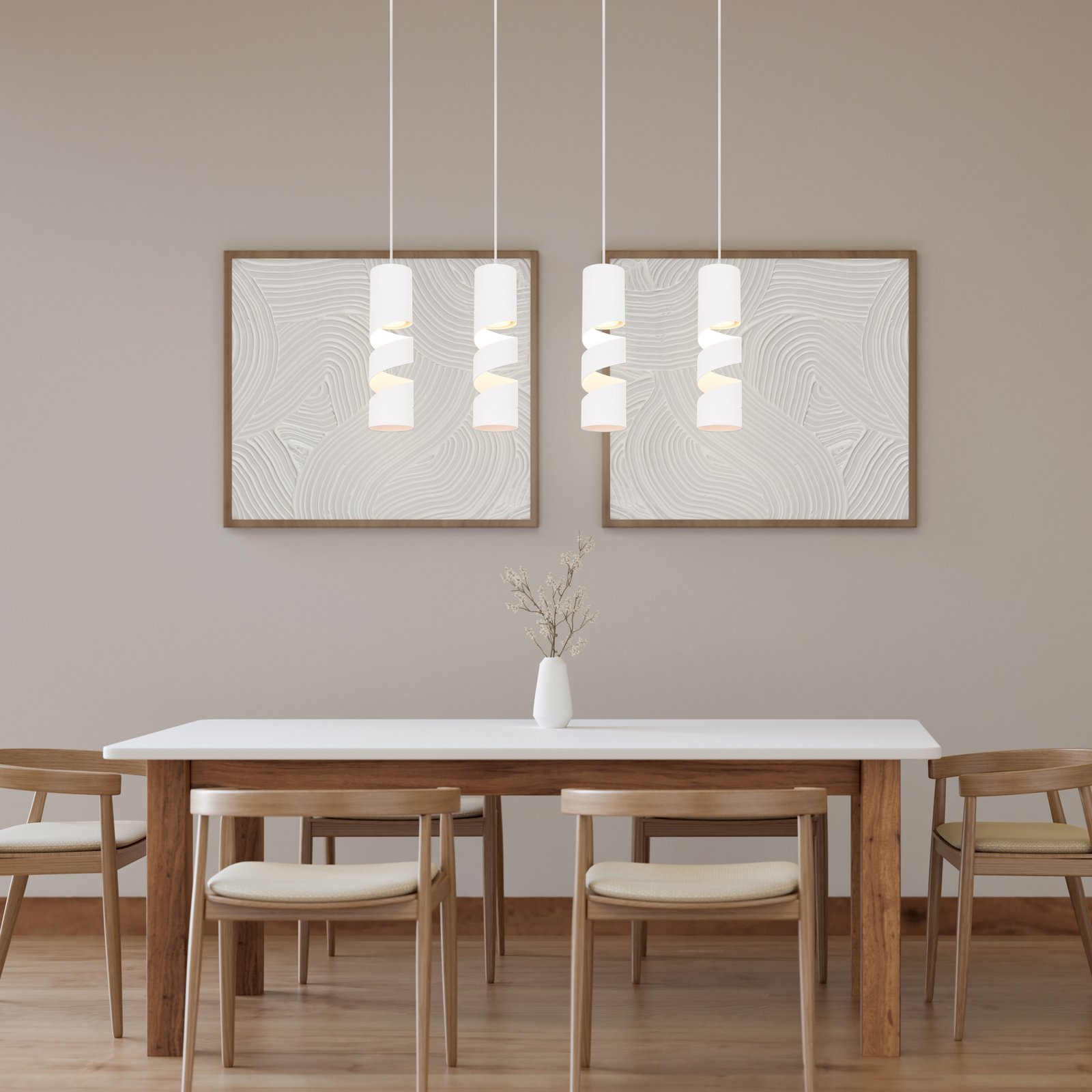 Stream pendant light, white, length 80 cm 4-bulb metal GU10