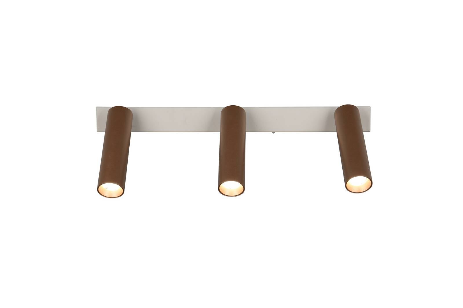LED-Deckenstrahler Ambala. Länge 44 cm, grau/braun, 3-flg.