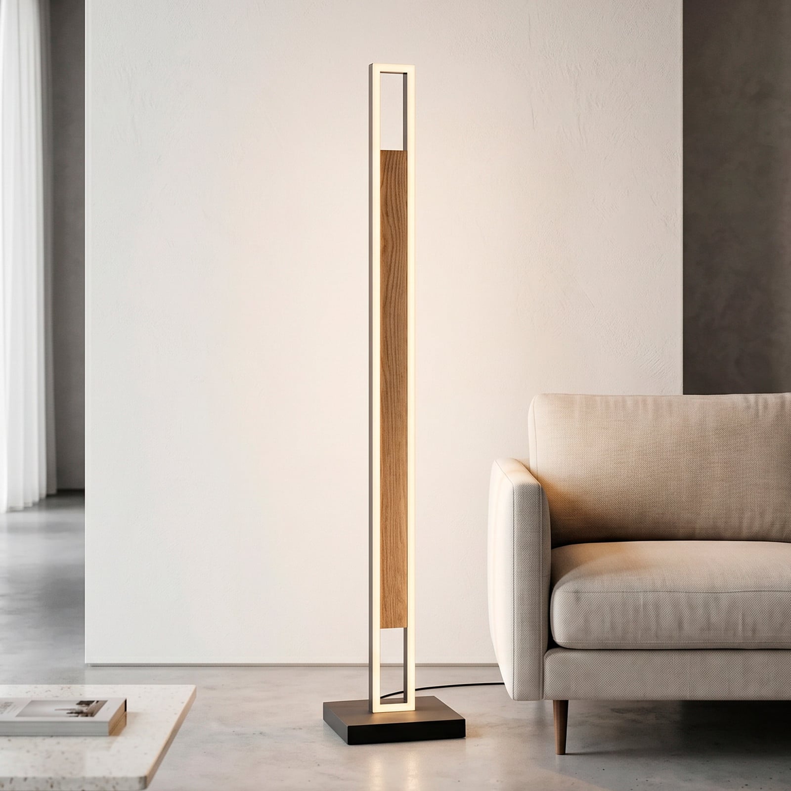 Paul Neuhaus Sveja LED podna lampa, crna/drveni efekt, visina 140 cm, CCT - Dnevni boravak/blagovaonica - Moderan - hrast, mat crna - Drvo