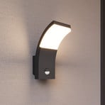 Lucande LED-utomhusvägglampa Timm, sensor, 20cm, grå, IP54