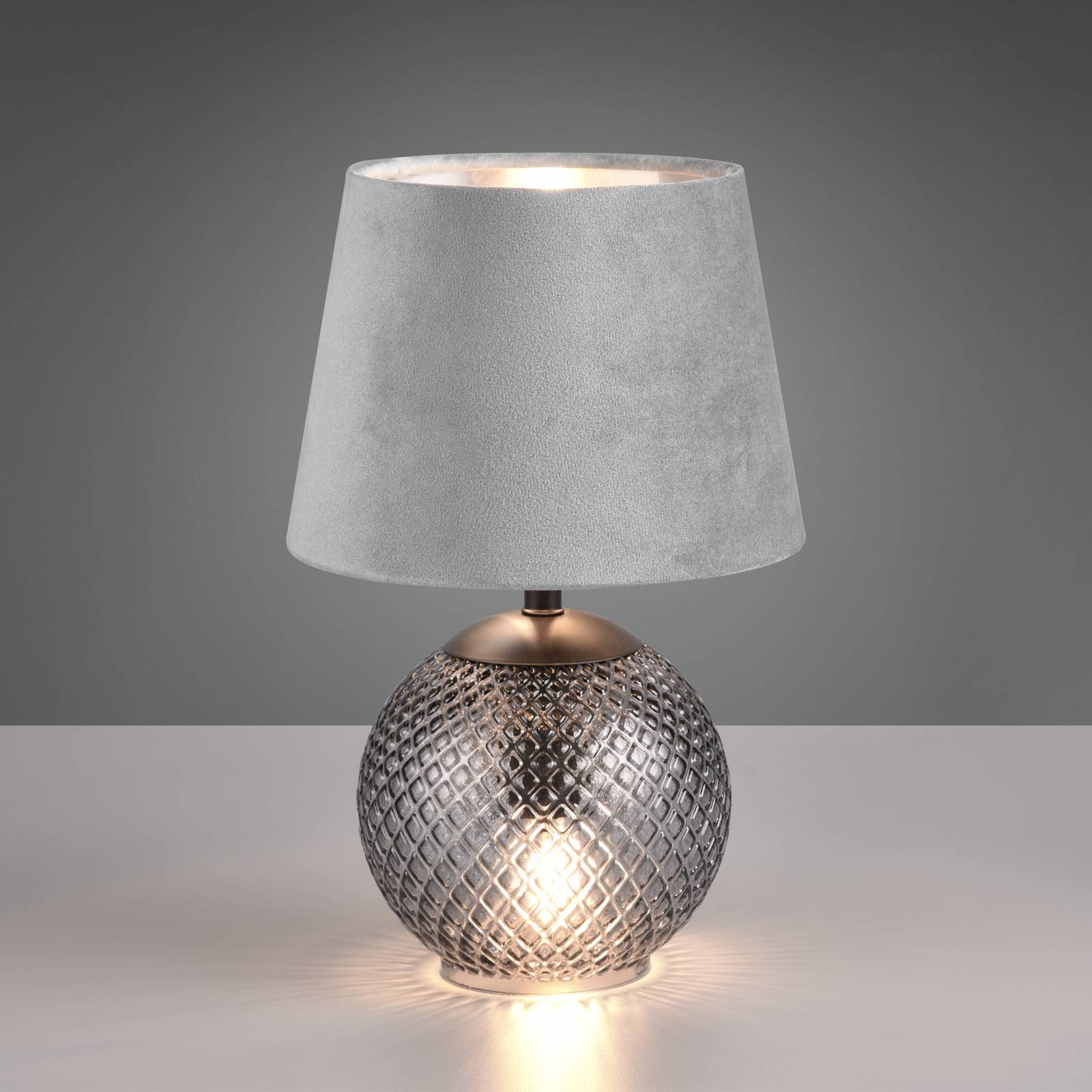 Bordlampe Jonna med glassfot/fløyelsskjerm grå
