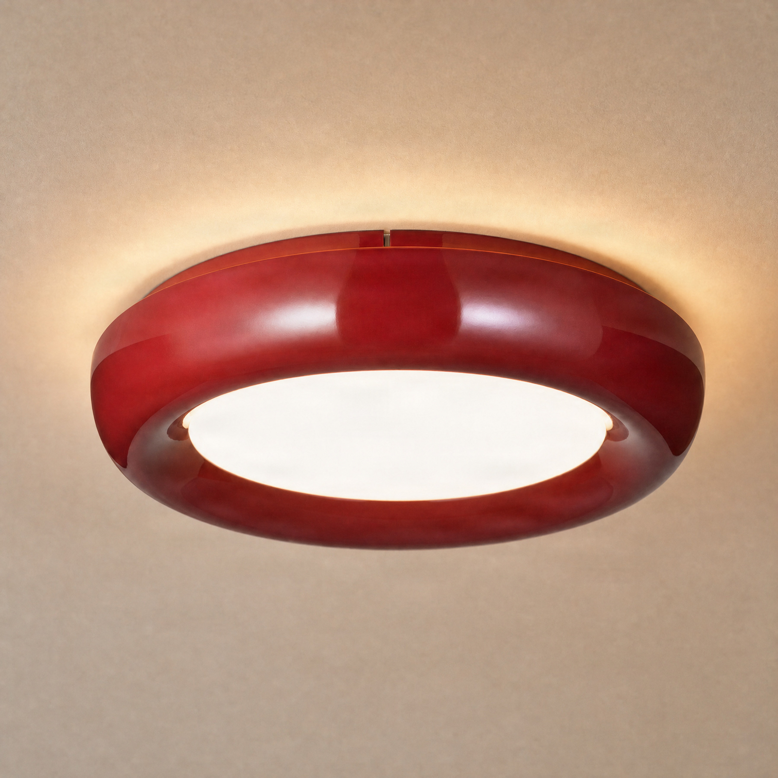 Lindby LED-laelamp Lennox, punane, 3-astmeline hämardus, Ø 43 cm