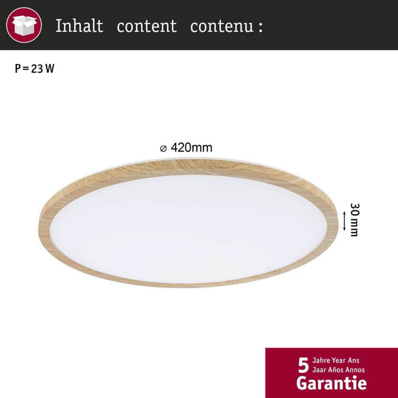Panneau LED Paulmann Atria Shine Ø 42 cm, finition bois, IP44, 4000 K,
