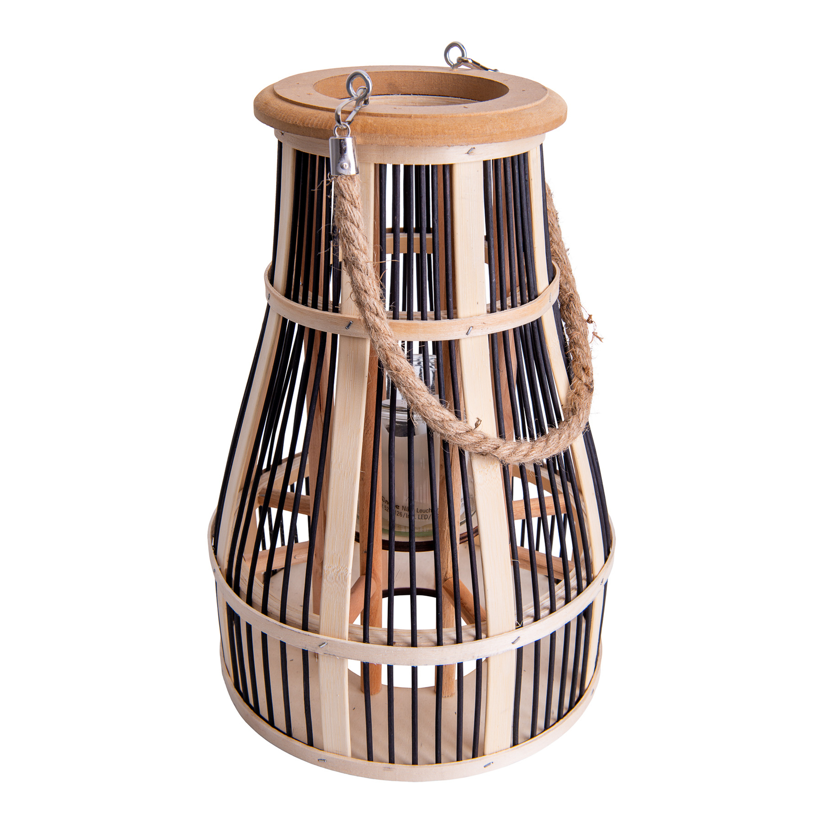 Basket LED solar light, 34 cm, black/natural