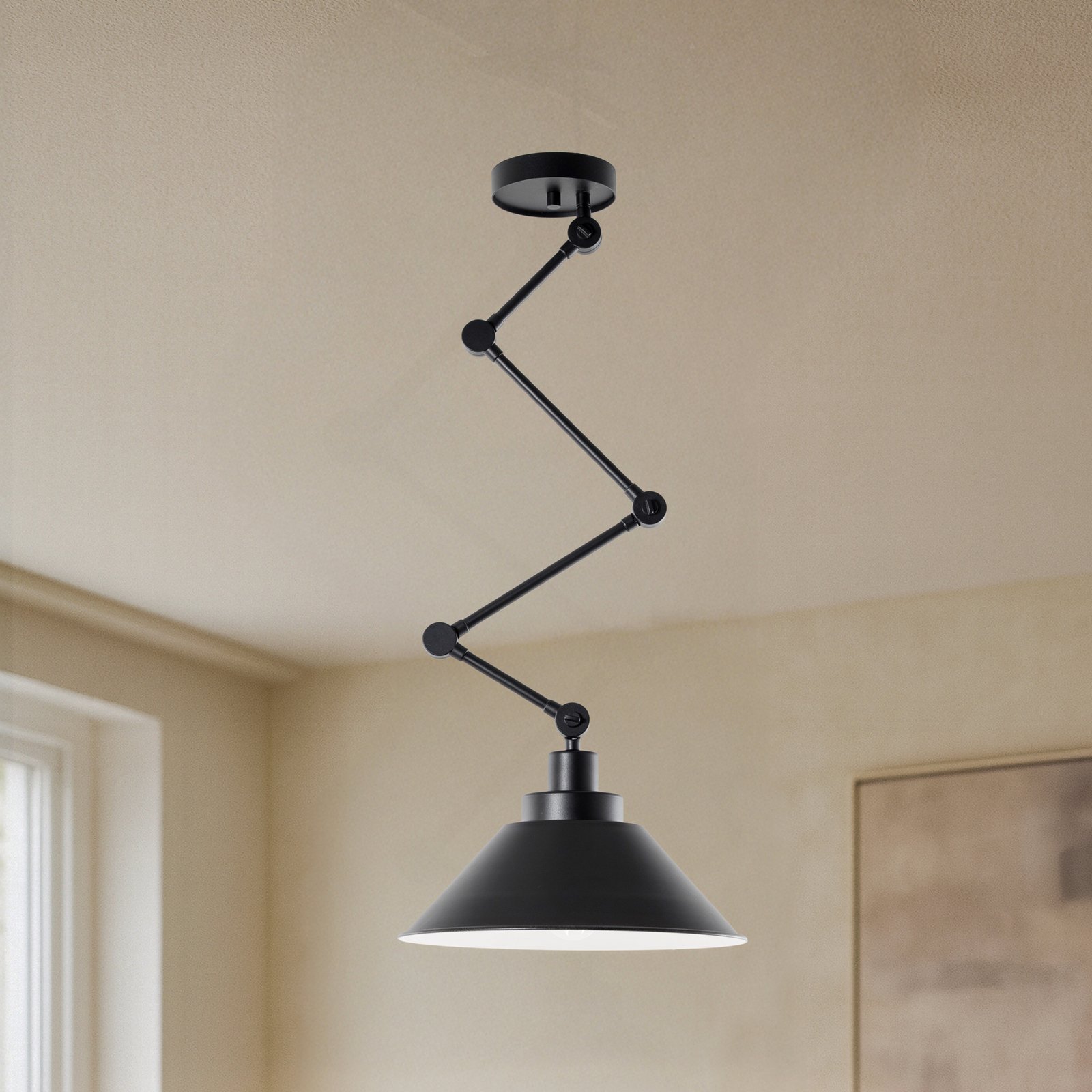 Pantograph hanging light with articulated suspension, black