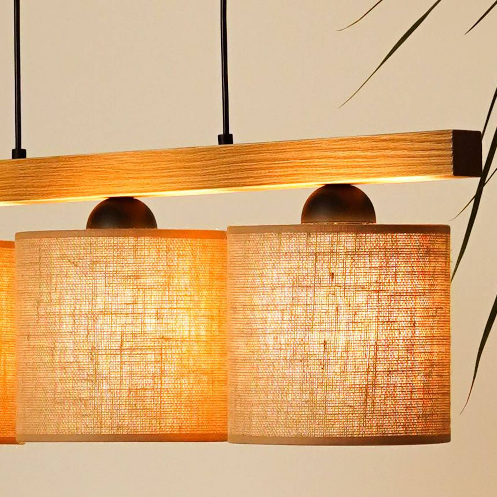 Lampa wisząca Forest, drewno jasne/czarne, juta naturalna, 3-punktowa