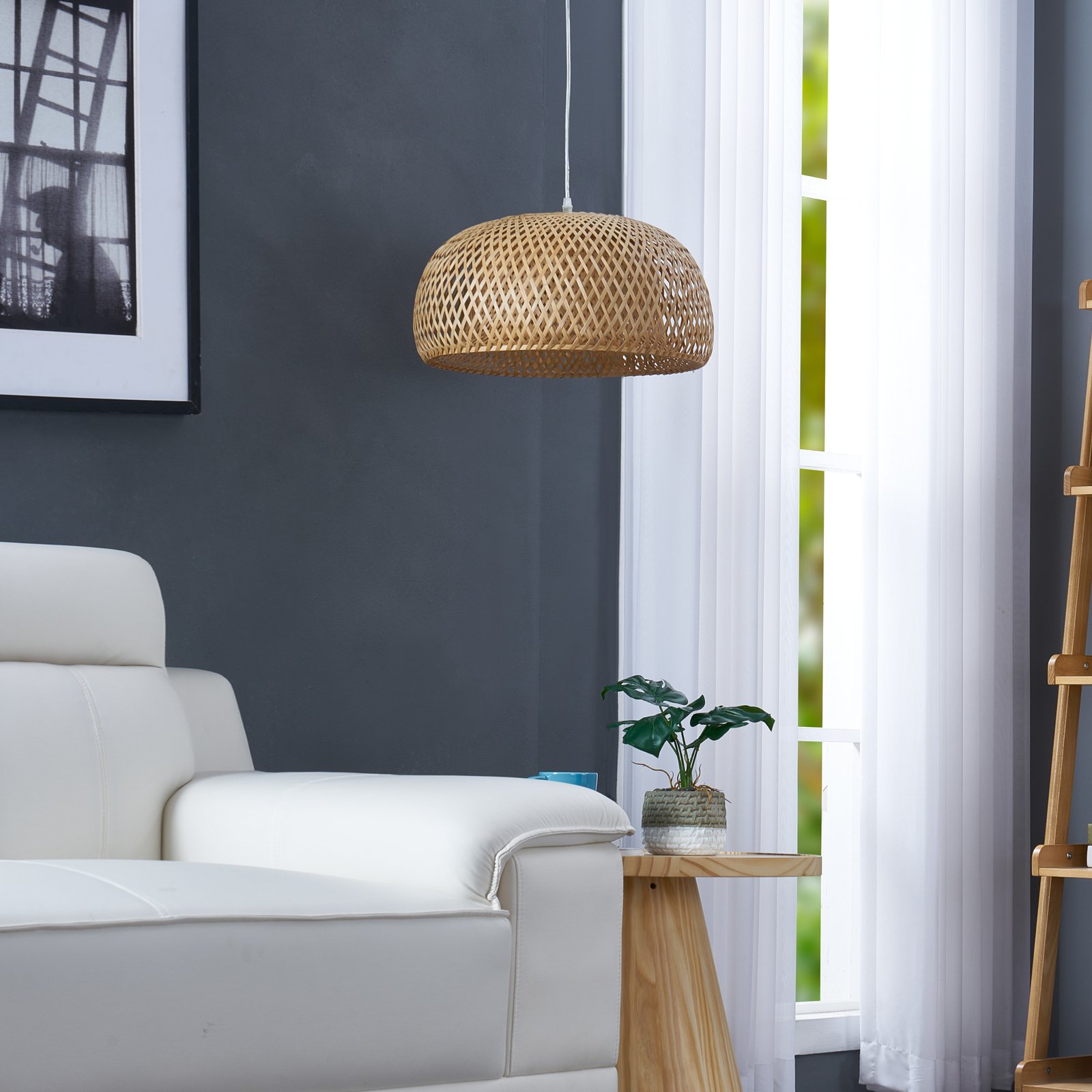Lindby Hängeleuchte Jadwiga, Ø 45 cm, Bambus, E27