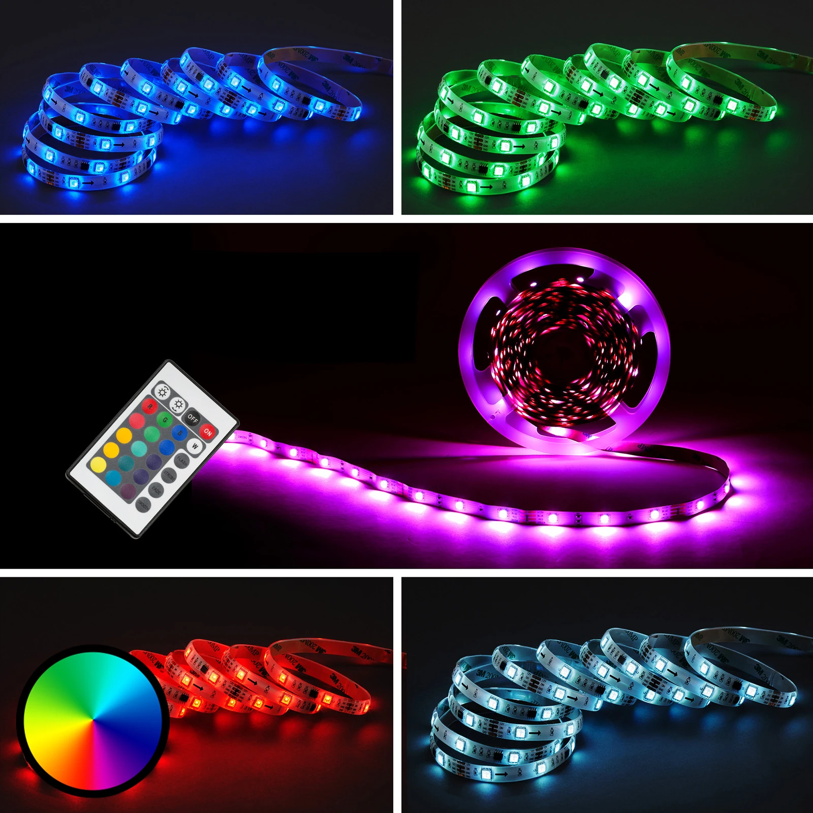 Striscia LED 2M RGB con adesivo, alimentata a batteria/USB, LED 5050, telecomando dimmerabile, 16 colori. Ideale per retroilluminazione TV, illuminazione d'ambiente, feste, bar, salotti e PC