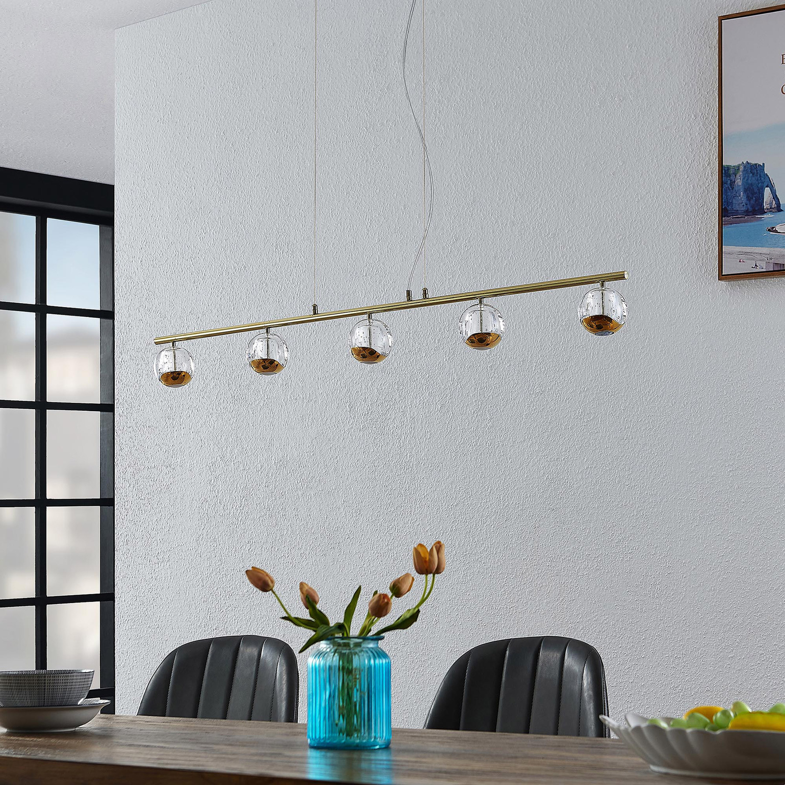 Lucande Kilio LED hanging light, 5-bulb, gold