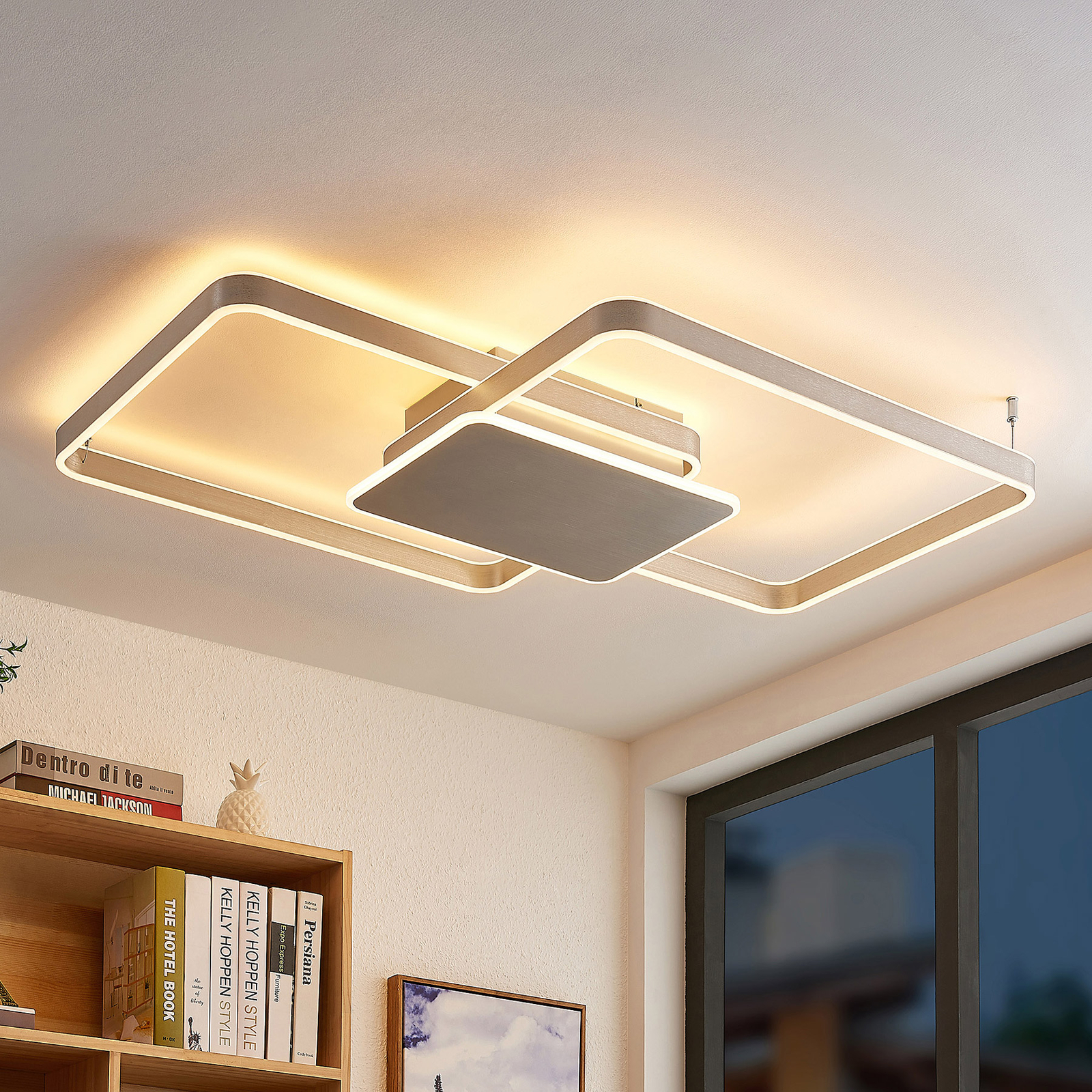 Lucande Kadira LED plafondlamp, 102 cm, nikkel