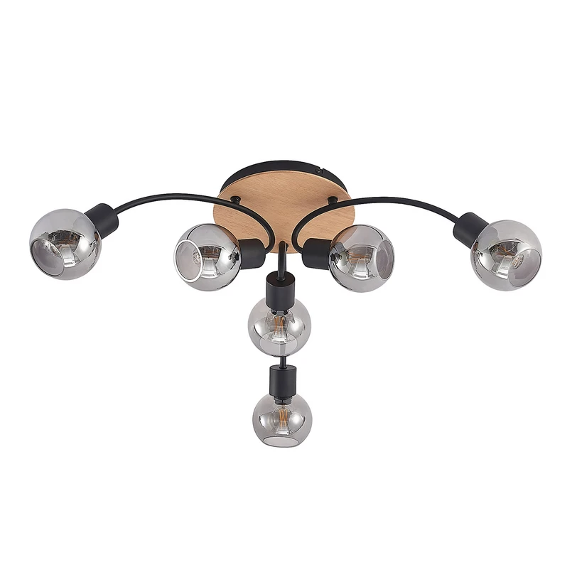 Lindby – Eridia 6 Round Deckenleuchte Black/Wood