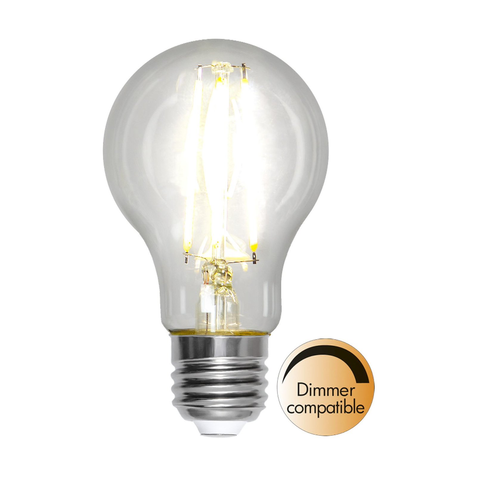 LED bulb, E27, 8 W, clear, 4,000 K, dimmable