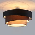 Lindby Melia ceiling light, black/brown, textile, Ø 56cm